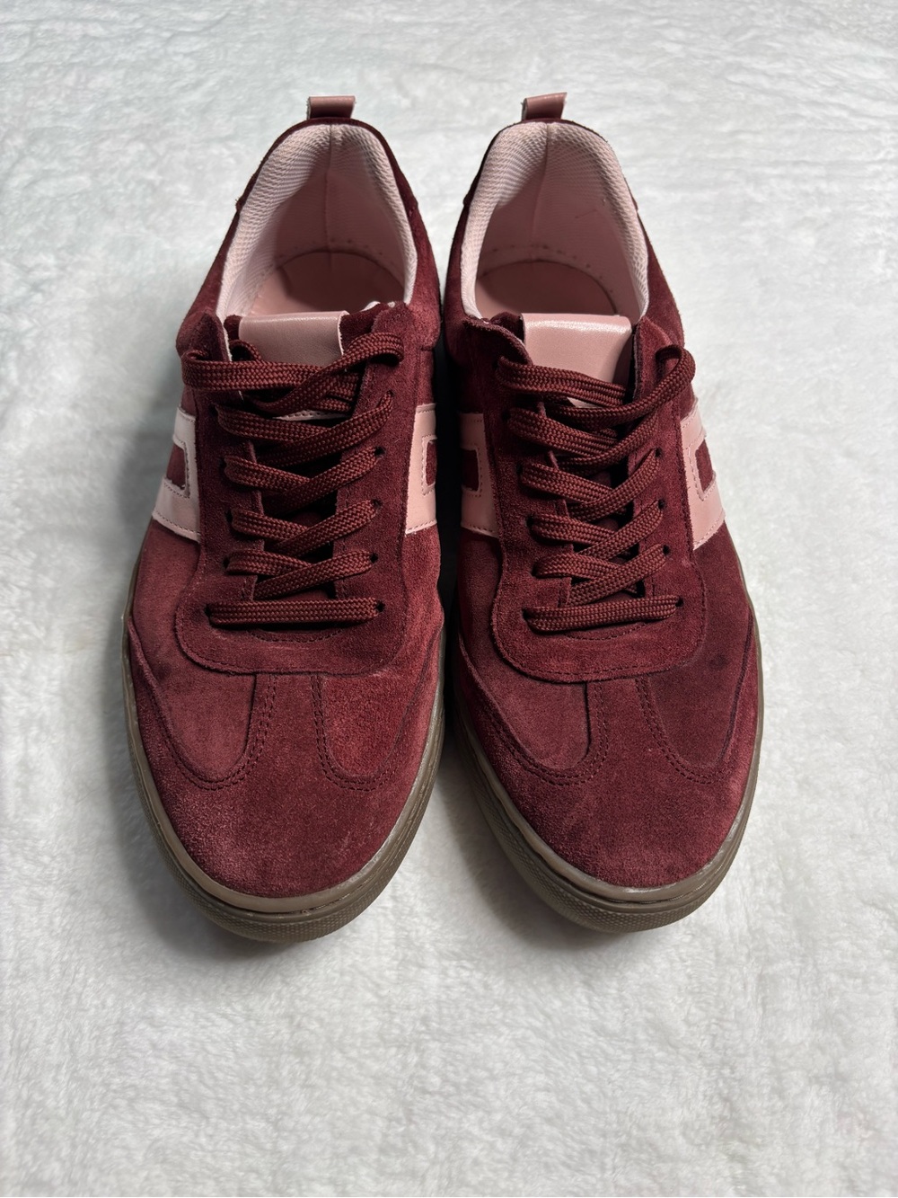 Women’s Cruza Burgundy Suede Lace-Up Sneakers with Pink Accent
